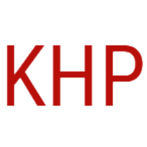 Close-up red KHP letters, cropped square